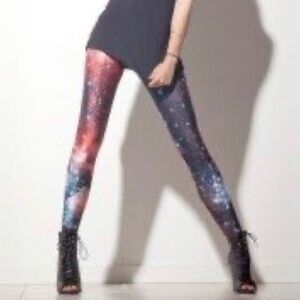 BLACKMILK Sz M Red Galaxy Nova Galactic Space Stars Shiny Art to Wear  Leggings
